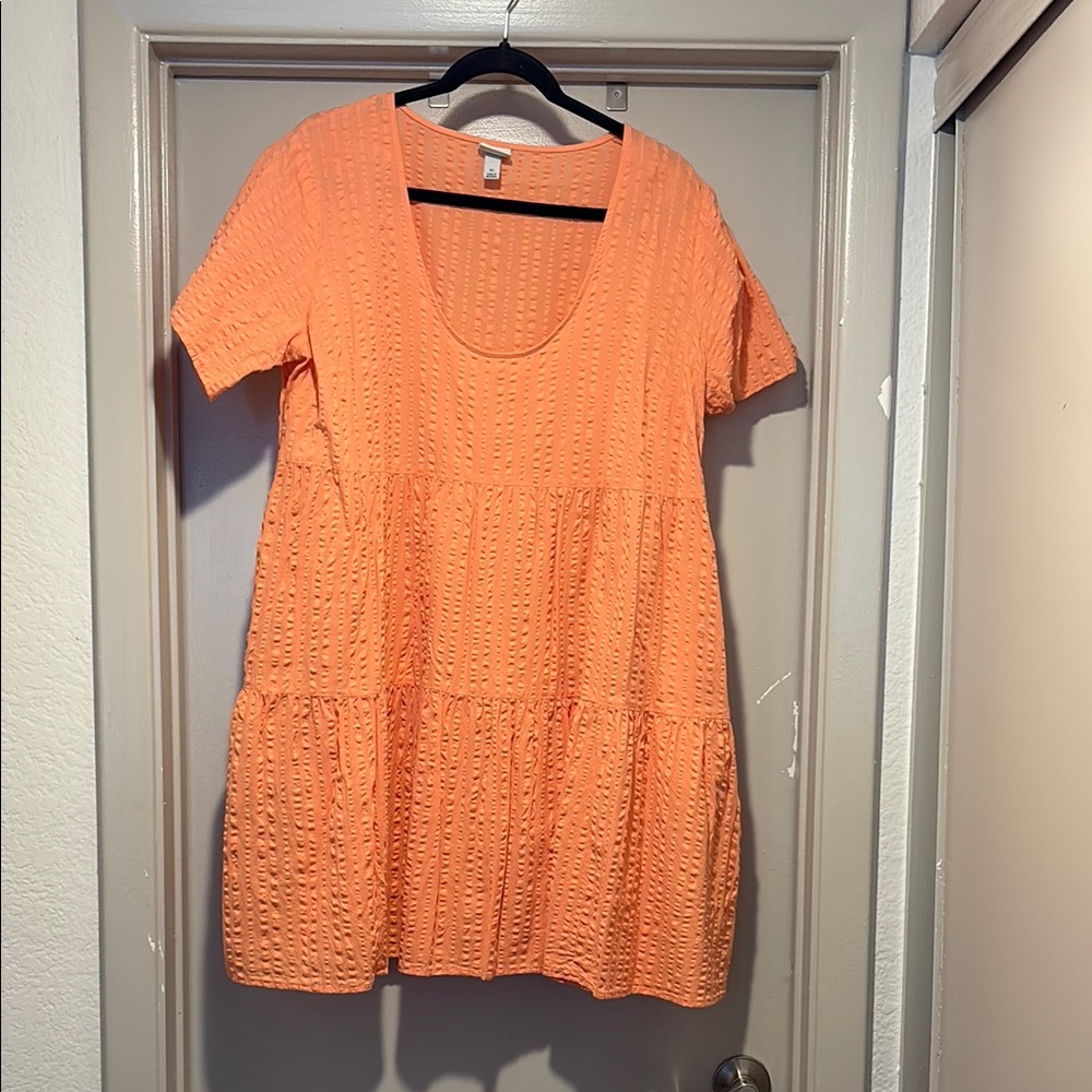 A New Day Orange Short Sleeve Tiered Mini Dress